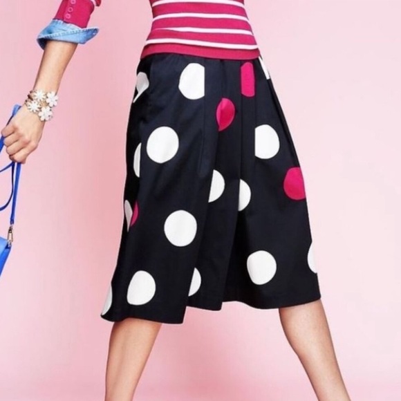Talbots Black Pink White Polka Dot A-Line Pleated Midi Skirt Size 6 EUC - Picture 3 of 13